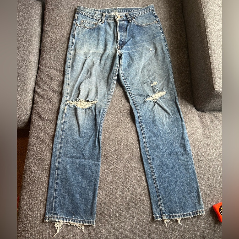 RRL Men’s Distressed Blue Jeans
